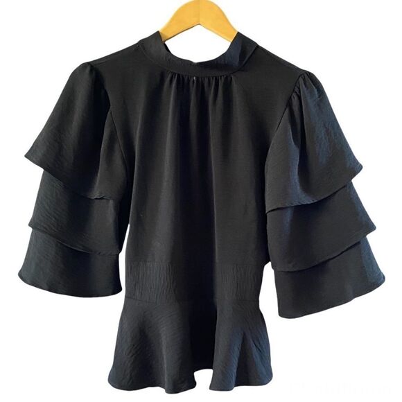 Yoyo 5 Black ChaChaCha Tiered Bell Sleeves Blouse S - Picture 1 of 6